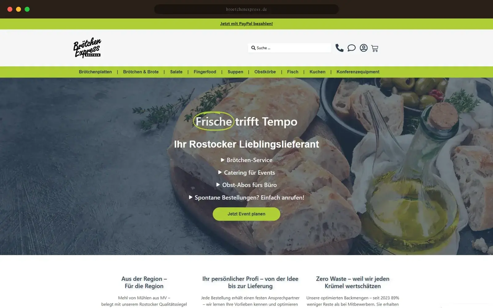 Onlineshop-Frontpage Brötchenexpress Rostock