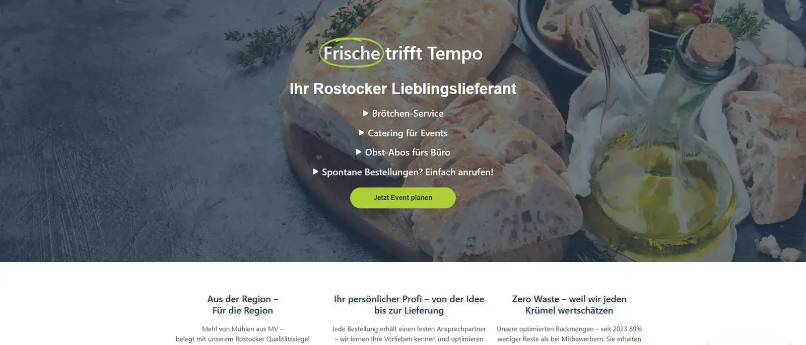 Onlineshop-Frontpage Brötchenexpress Rostock