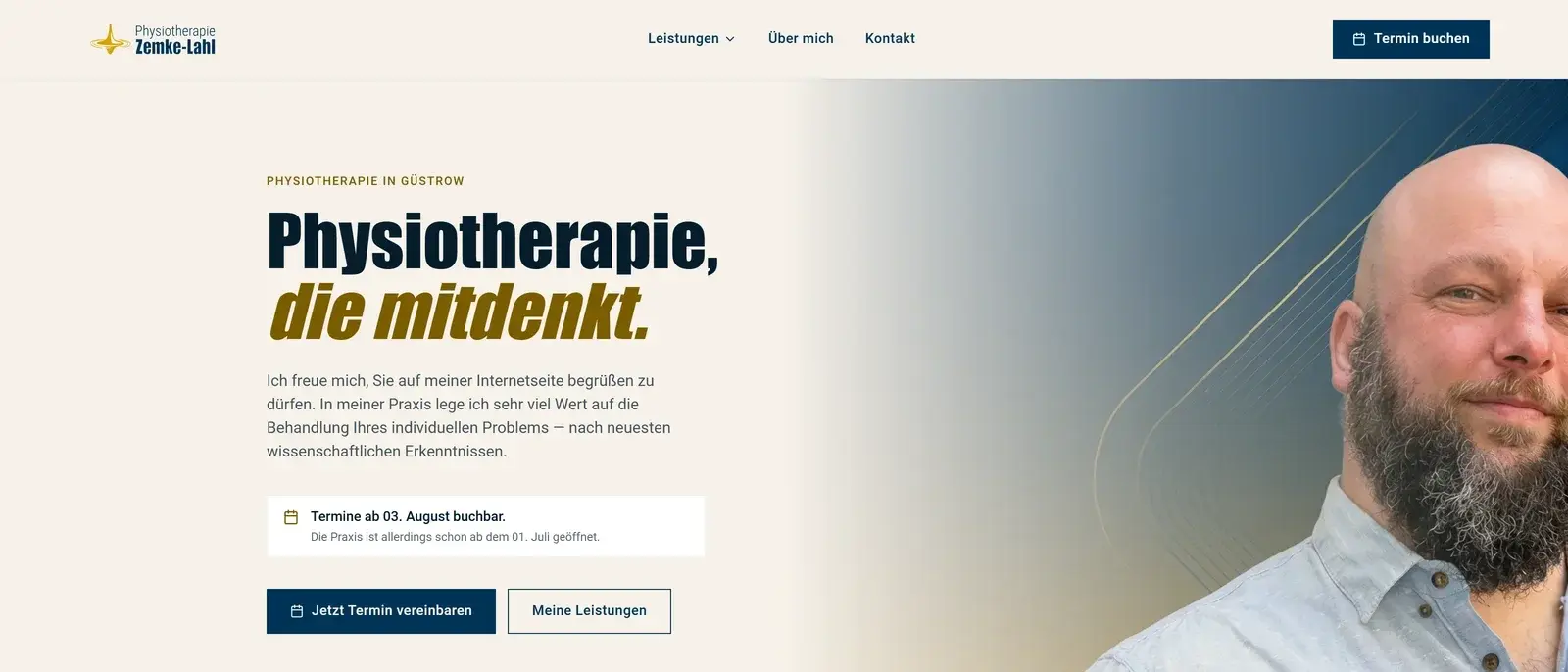 Ausschnitt der Behandlungsübersicht mit Terminanfrage-Formular der Physiotherapie-Praxis